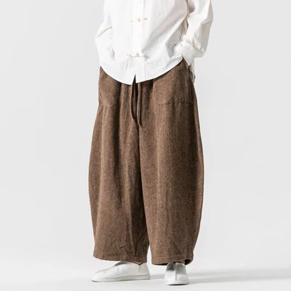 

Chinese Style Fashion Trend Corduroy Large Size Wide Leg Casual Pants Men Tapered Loose Bloomers 2025 Summer New Mens Clothing