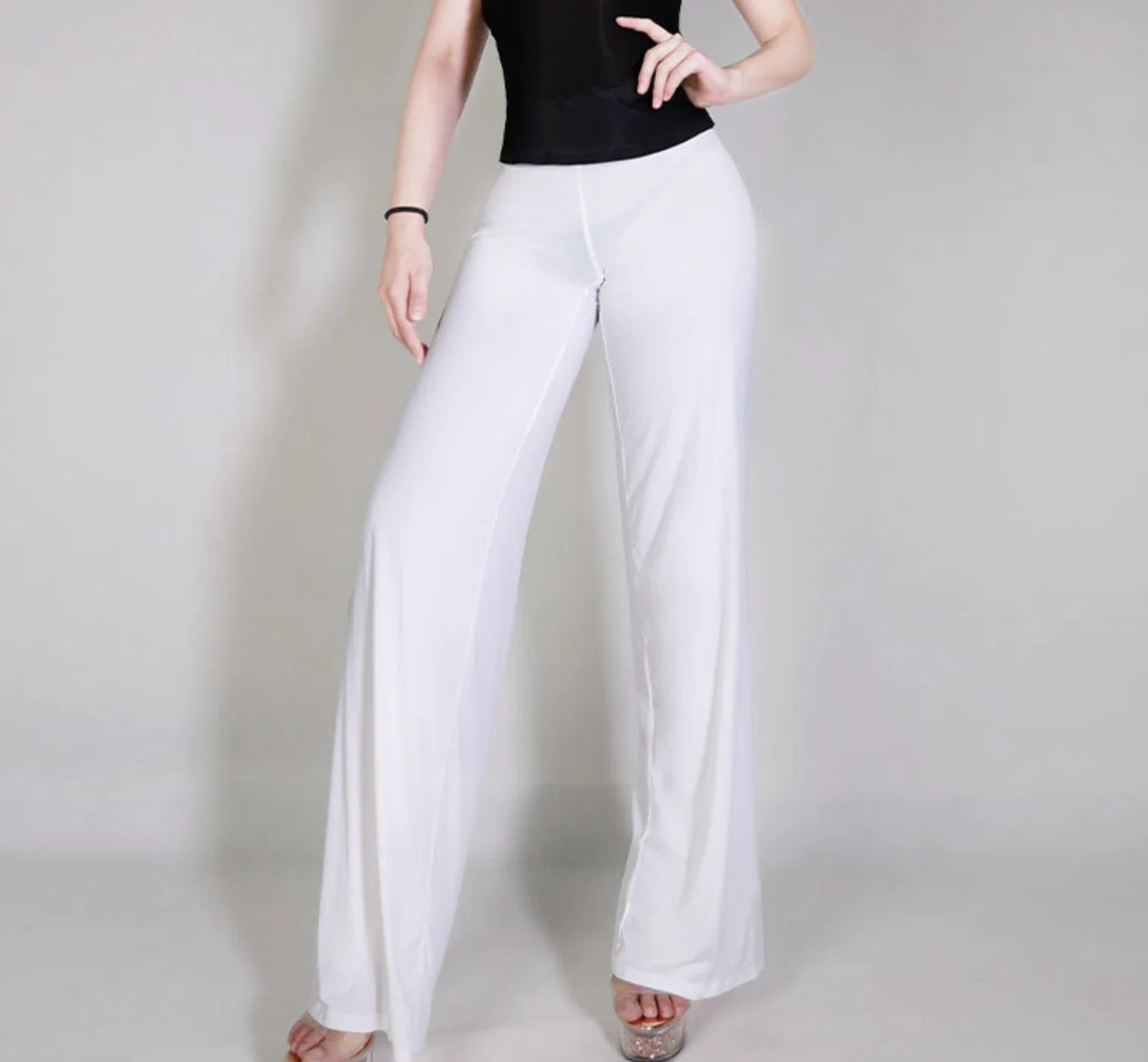 سراويل يوجا حريرية للجنسين شفافة من خلال سراويل واسعة الساق ثنى سراويل منزلية عالية المرونة صديقة للبشرة خفيفة عالية الخصر للرقص