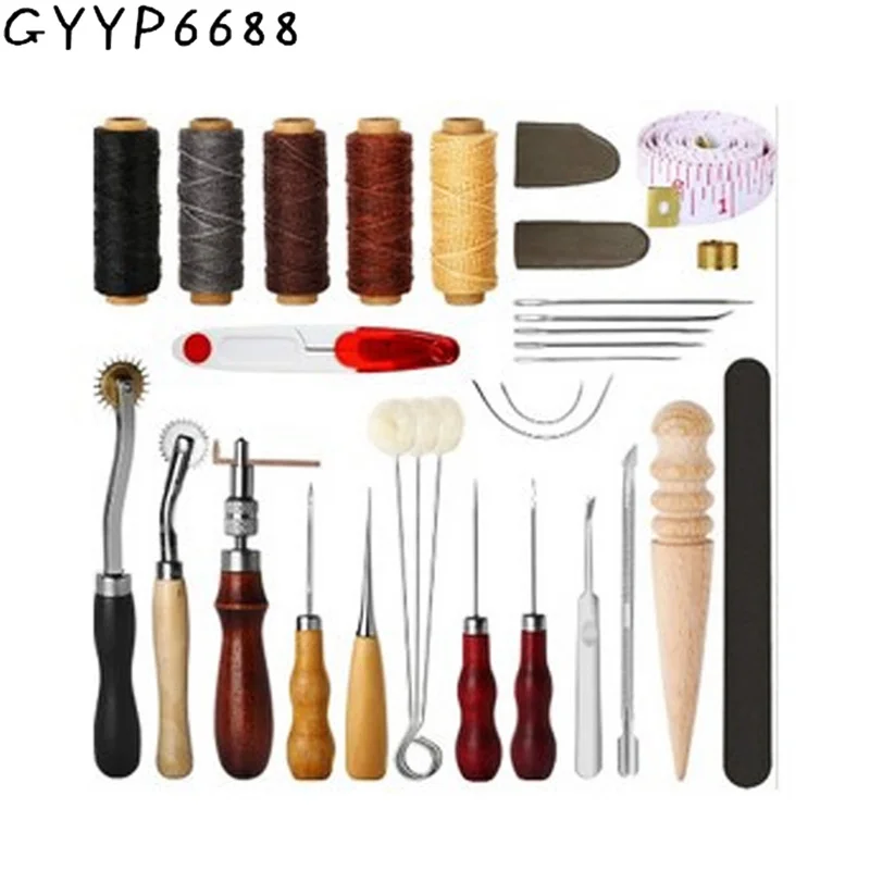 

Professional Leather Sewing Craft Tools Kit Wax Thread Hand Stitching Punch Carving Work Saddle Needles Set Handmade Accessories