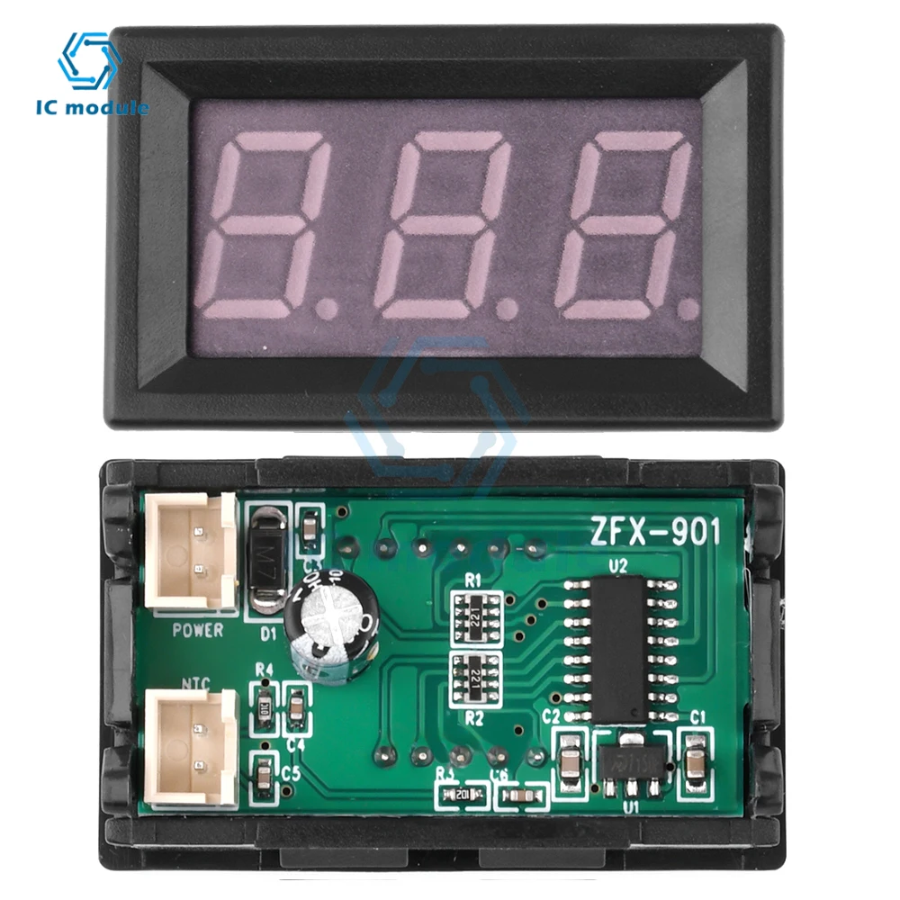 DC 12V -50~300℃ 0.56 Inch LED Digital Tube Intelligent Digital Display Thermometer with Waterproof NTC Metal Probe