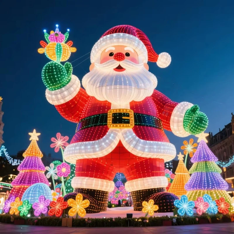 

Santa Claus and Christmas tree decorations, party lighting