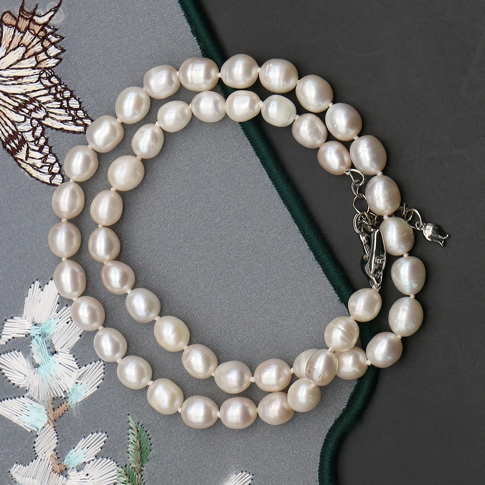 7-8mm Natural Rice Pearl Necklace White Baroque Pearl Beaded Jewelry 40cm Length Irregular Freshwater Pearl Neck Ornment‌ Gift
