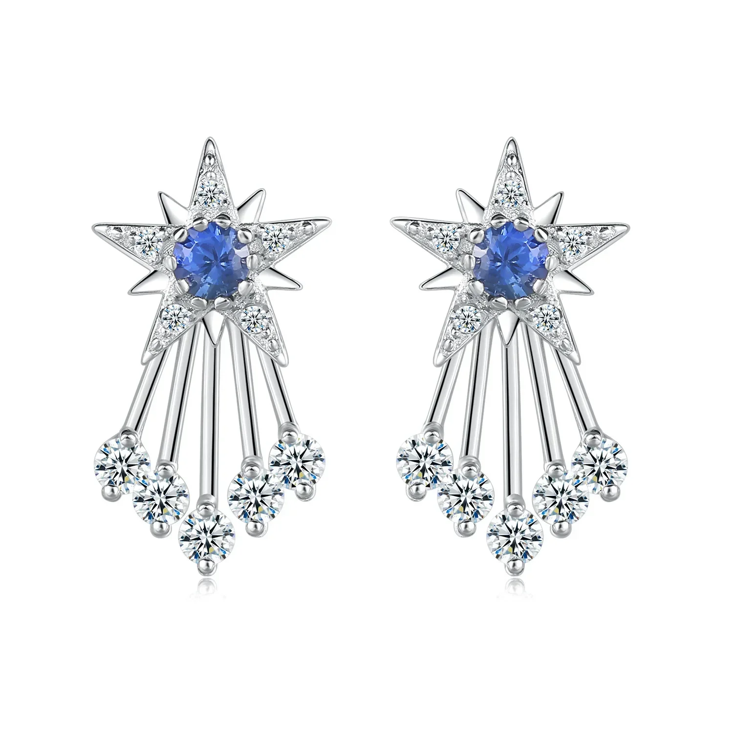 

Fashionable Exquisite 925 Sterling Silver Tassel Star Blue Jade Diamond Ear Studs Light Luxury Elegant Women Earrings Jewelry