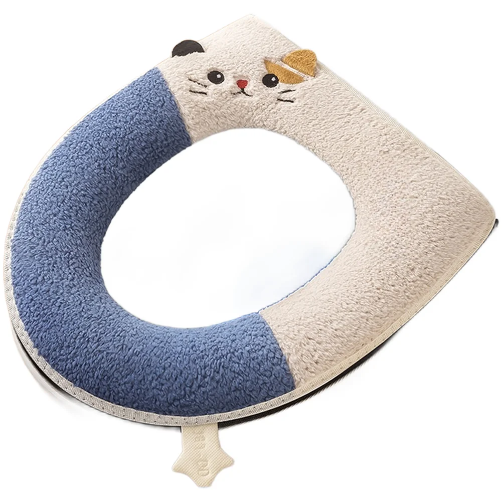 

Plush Soft Toilet Seat Cover with Convenient Zipper Pull Handle Embroidered Animal Design for Standard Toilets 37x43cm
