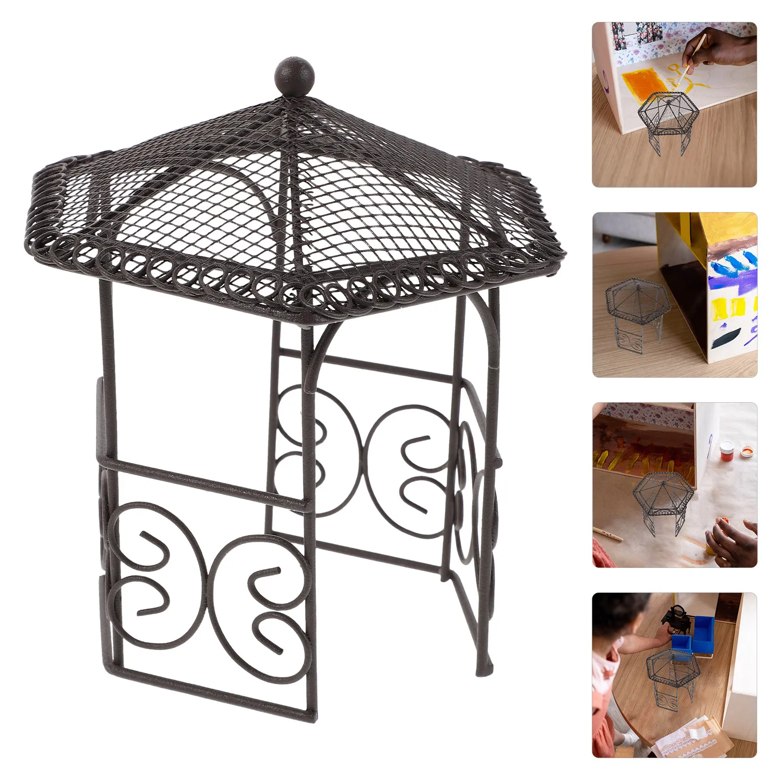

4Pcs Miniature Iron Pavilion Detailed Artistic Miniature Pavilion Fairy Garden Accessories Micro Landscape Dollhouse Furniture