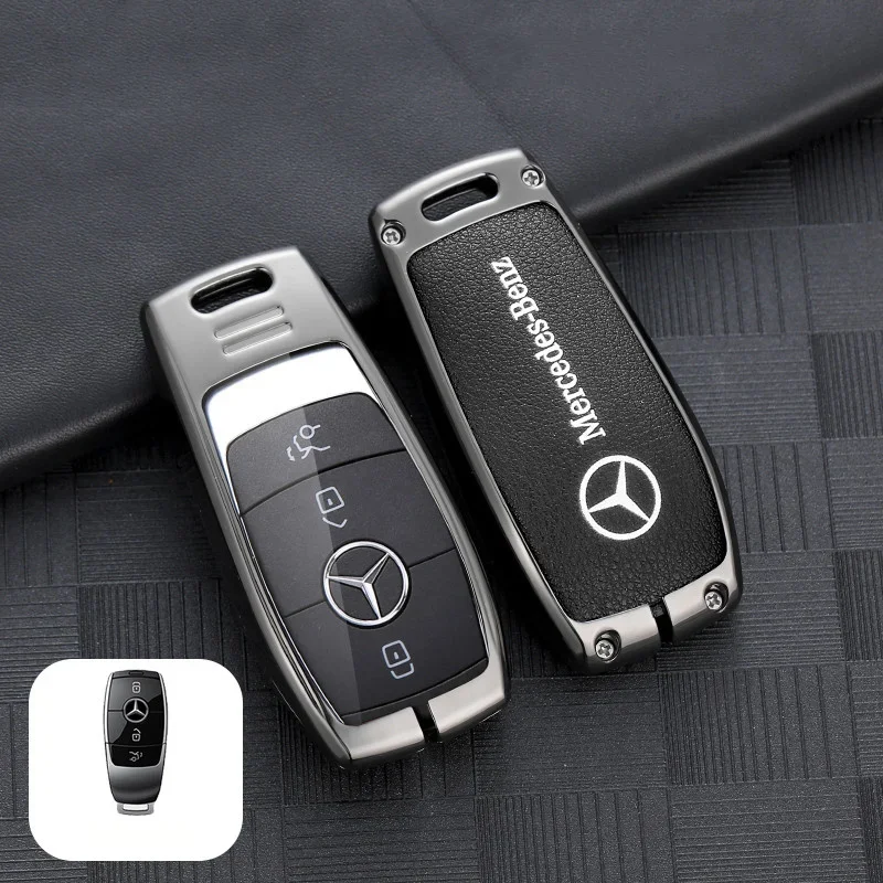 Zinc Alloy Leather Car Remote Smart Key Case Cover Auto Accessories for Mercedes Benz A C E S Class GLC CLE CLA GLB GLS W205 AMG