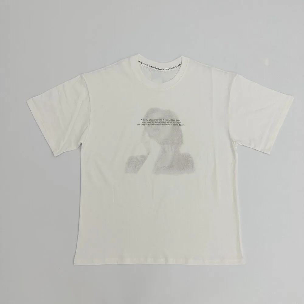 KK11 Number Nine 09S Lennon Slogan Sketch Printed Short Sleeved T-shirt Antique Basic Pure Cotton