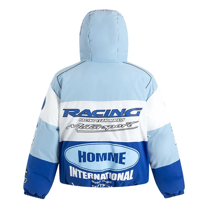 Chaquetas acolchadas para hombre, Parkas con letras impresas, chaqueta gruesa con capucha para motocicleta, abrigos cálidos informales de gran tamaño, ropa de calle Unisex, Invierno