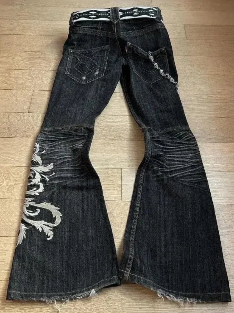 

Deeptown Vintage Y2k Embroidery Women Jeans Gothic Harajuku Wide Leg American Retro Flare Denim Pants Baggy Hip Hop Streetwear