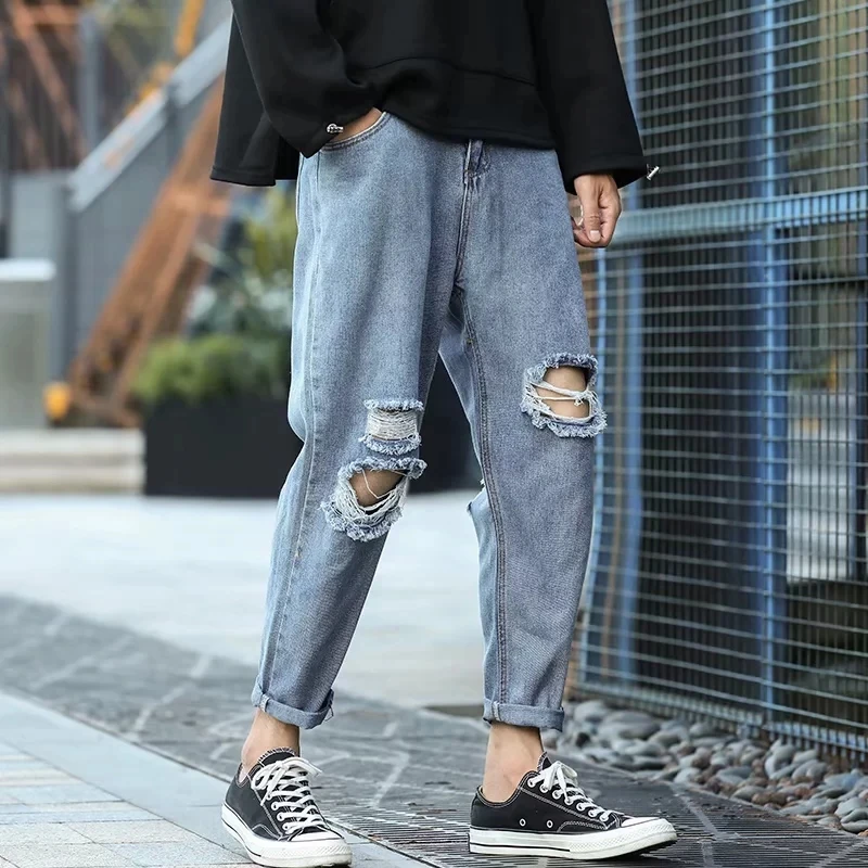 

Spring Summer Men's Harajuku Style Jeans Casual Loose Fit Straight Leg Denim Pants Trendy Brand Versatile Comfortable Leisure...