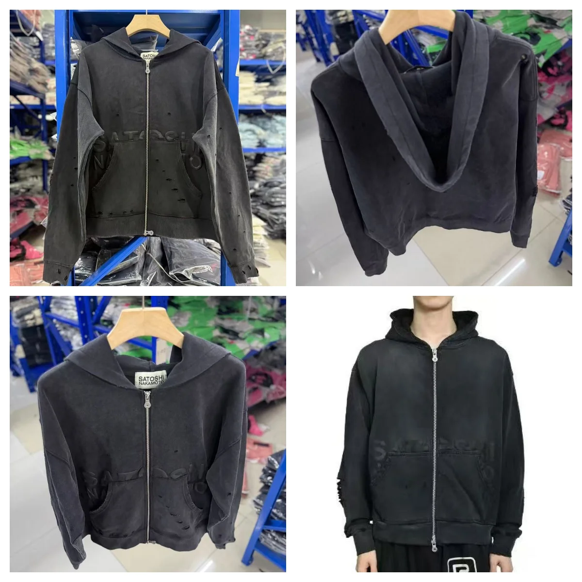 27ss Satoshi Nakamoto Top Quality Women Men Distressed Logo Zip Hoodie Sweatshirt Oversized Men Casual Hoodie Pullover