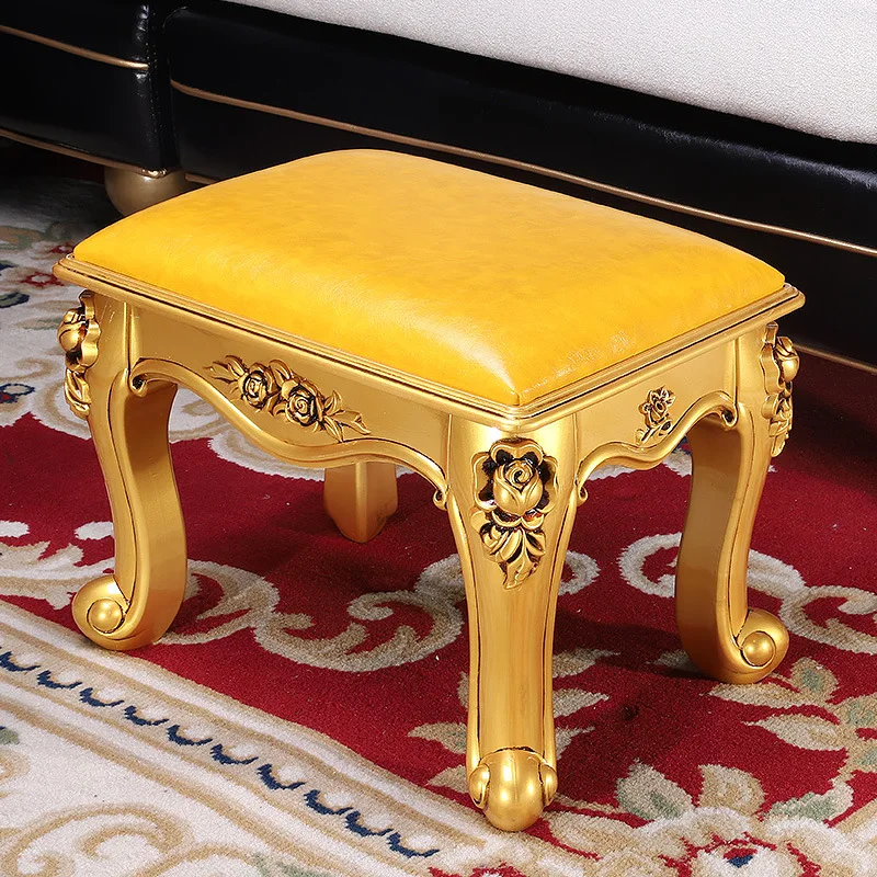 American round Stool Retro Shoe Changing Stool Living Room Sofa Golden Coffee Table Leather Stool Home European Style