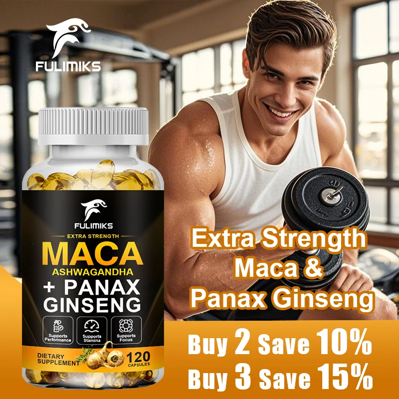 FULIMIKS Premium Maca Root Capsules, with Red Black Yellow Maca, Ginseng, Ashwagandha, Supports Male Performance & Stress Relief