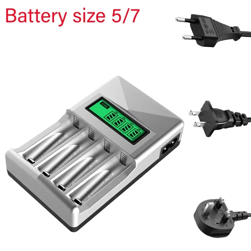 US/EU/UK Plugs for AA/AAA NiCd NiMh Rechargeable Batteries Size 5/7 LCD Display  4 Slot Smart LCD Battery Charger Power Adapter