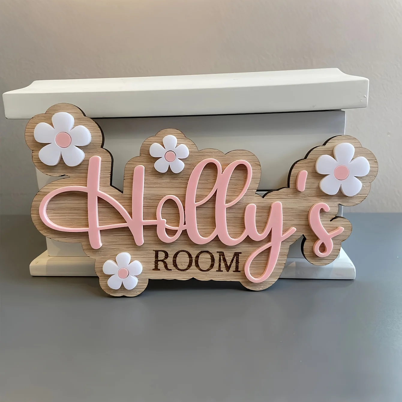 Custom 2D Daisy Flower Wooden Door Sign, Personalized Bedroom Name Plaque, Decorative Wall Hanging & Teen Gift for Room Decor