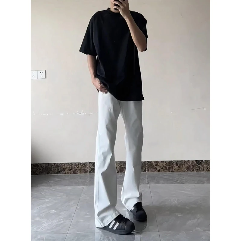 

White Straight Leg Jeans Men Summer Trendy Brand OOTD Pants High-End Slimming Micro Flared Straight Blade Jeans