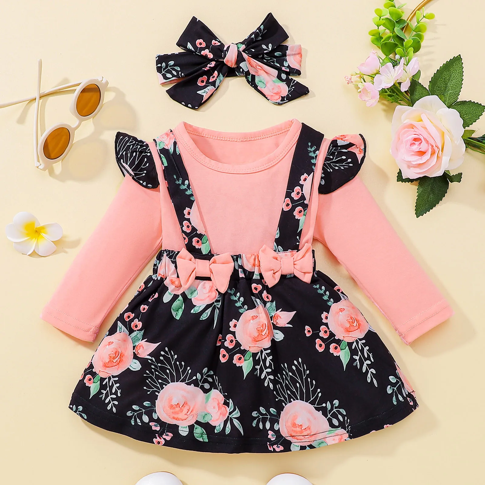 6 9 12 24 Months Newborn Baby Girls Clothes Sets Knitted Flowers Prints Long Sleeve Rompers+Skirts Sets Toddler Outfits Clothes