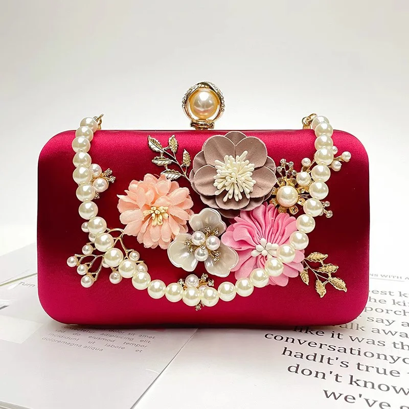 

Luxury Flower Clutch Bag for Women Elegant Appliques Wine Red Wedding Party Bags Bridesmaid/mother's Handbag Gold Silver Purse