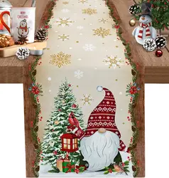 Рождественскую елку Gnome Cardinal Golden Snowflake Linen Table Runner Dresser Scarf Winter Xmas Party Decor Navidad Decorations 2025