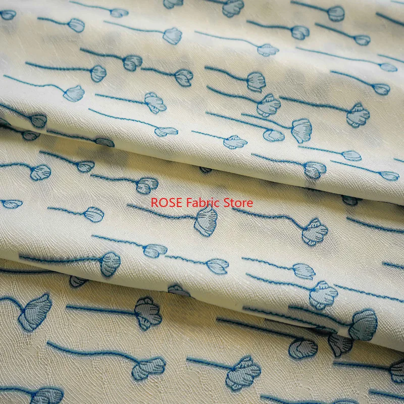 1 Meter Elegant Thin Yarn Dyed Jacquard Fabric Women's Spring Summer Flower Dress Diy Sewing Fabric