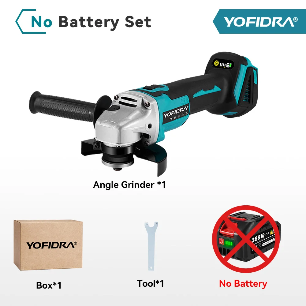 YOFIDRA 125mm 4 Versnellingen Borstelloze Elektrische Haakse Slijper Metaal Hout Slijpen Polijsten Snijden Power Tool Voor Makita Batterij pin