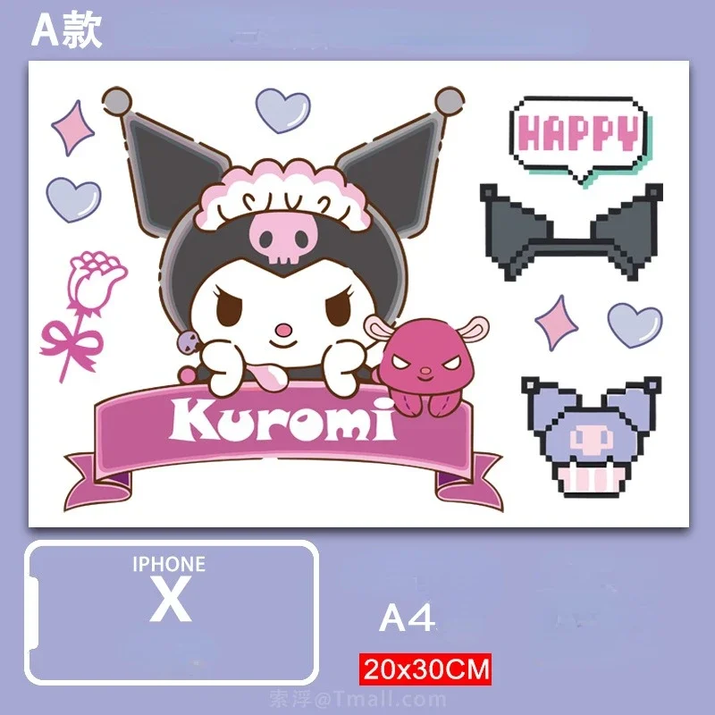 Sanrio Kuromi Kawaii Car Stickers A4 Sticker Set Melody Anime Cute Sticker Luggage Motorcycle Helmets Home Decor Waterproofing