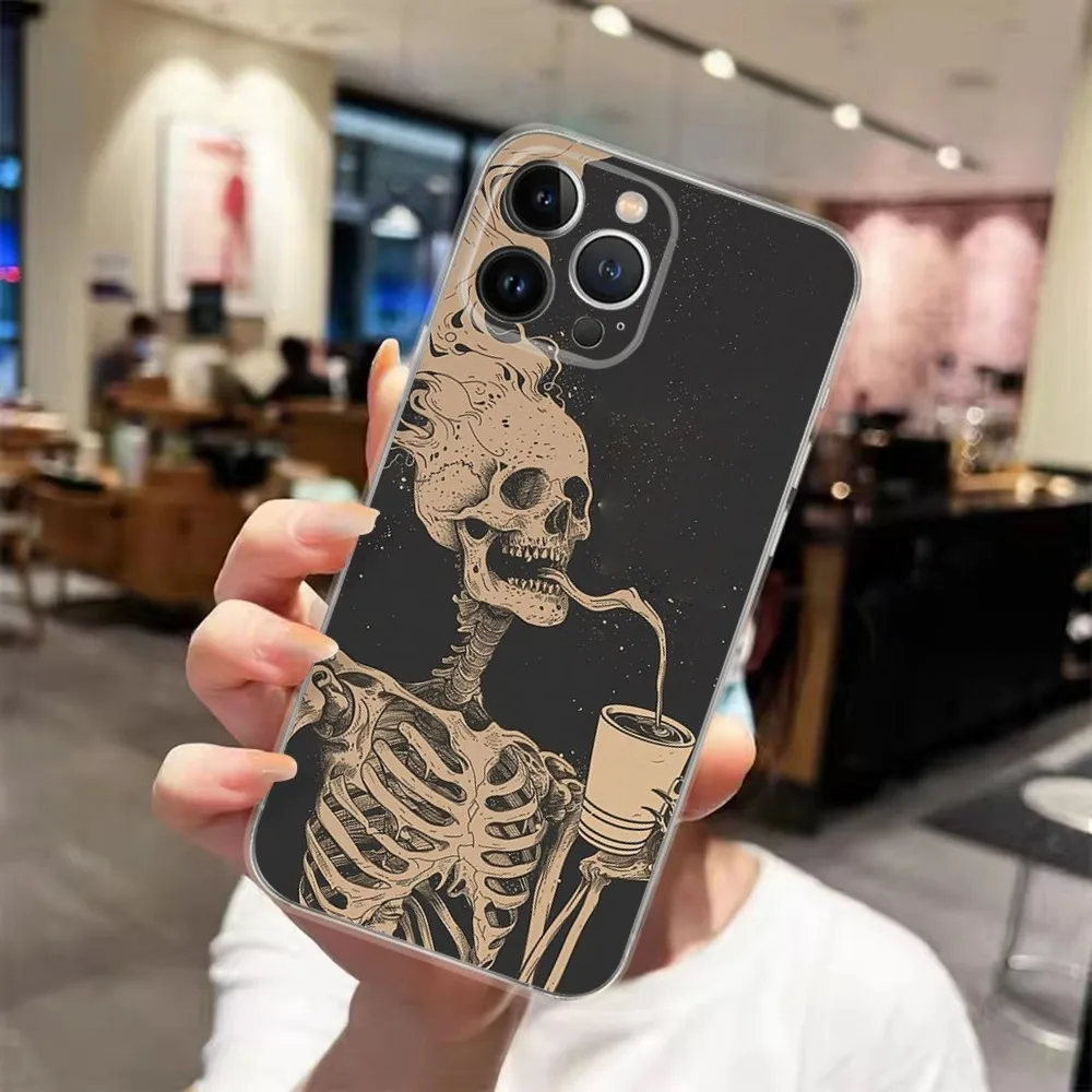

Classic Funny Skeleton Phone Case For iPhone 15 14 13 12 11 Pro Xs Max Mini XR X 7 8 Plus Back Cover Clear Case