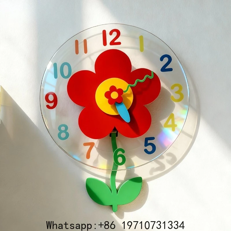 

Designer Original Dopamine Cute Little Safflower Ultra-quiet Swing Wall Clock