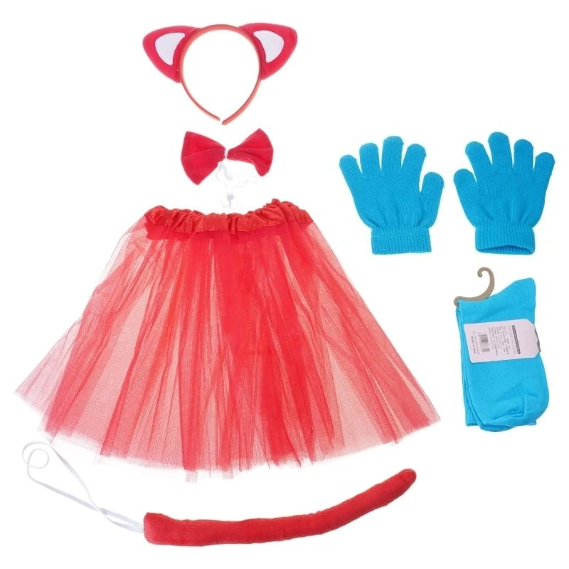 5ASD Cats Ear Głowa Bowtie Tail Gloves Socks Animal Cats Costume for Kid Cosplay