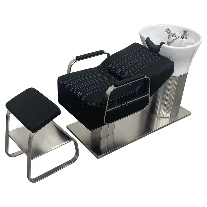 

ls 04Customized Ceramic Basin Shampoo Barber Shop Hair Salon Lying Half Hair Salon Stainless Steel Flush Massage Couch