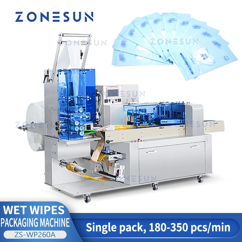 ZONESUN ZS-WP260A Single Pack Wet Wipes Making Machine Cleaning Wipes Wet Tissue Packaging Machine Tissue Bagger Packaging Line