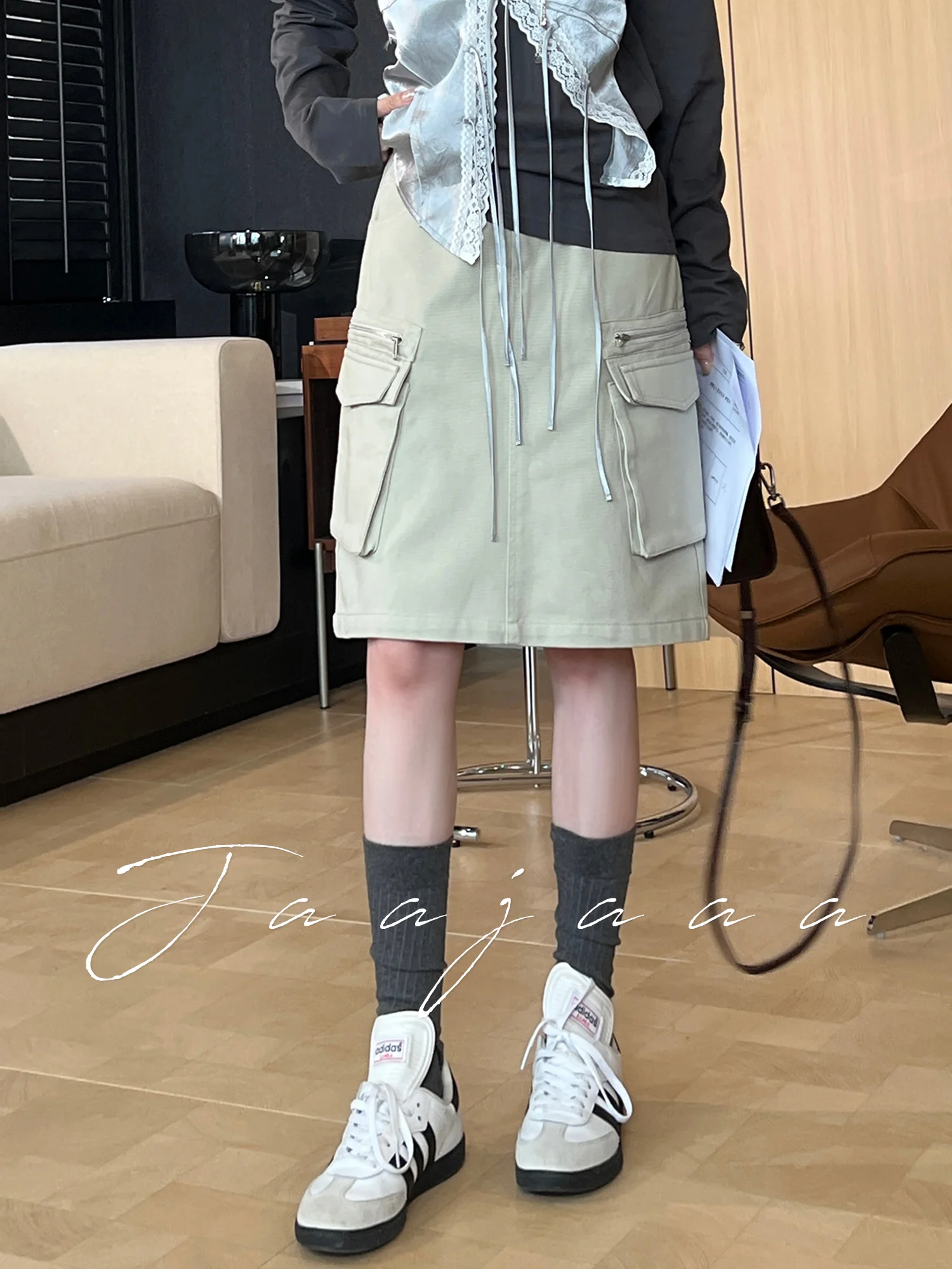 

Женская юбка Jaajaaa из чистого хлопка, рабочая одежда, миди-юбка, весна 2026, дизайнерская новинка, ретро, с завышенной талией, прямого кроя