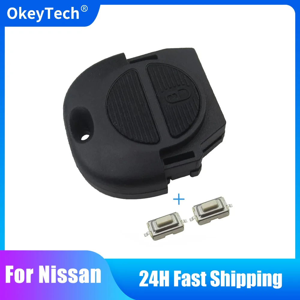 OkeyTech for Nissan Key Shell 2 Button Replacement Auto Car Case Fob with 2 Micro Switch for Nissan Micra Almera Primera X-Trail