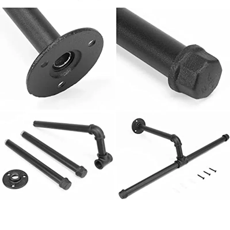 2 Pcs Industrial Pipe Clothes Rack Heavy Duty Rustic Detachable Wall Mounted Clothing Rack Multi- Hanging Rod for Closet Storage