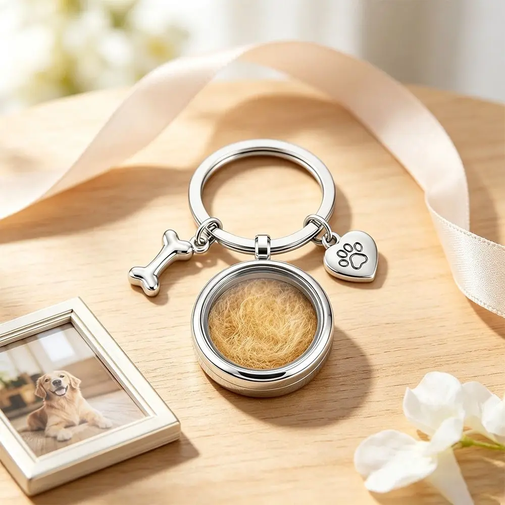 Steel Material Pet Memorial Keepsake Hollow Locket Bone Charm Pet Memorial Keychain Paw Print Charm Ashes Storage