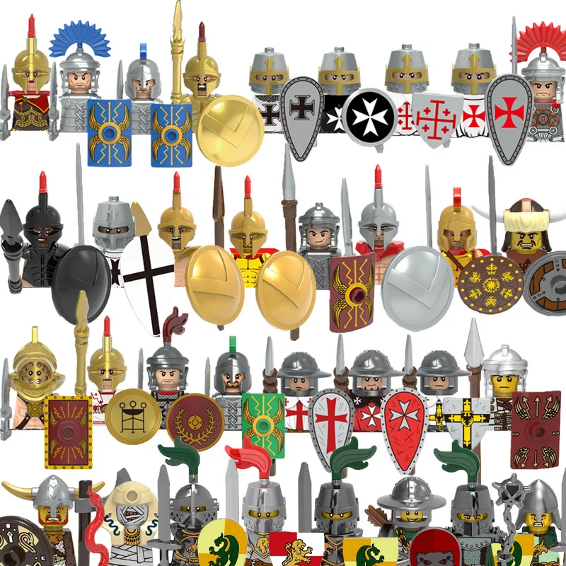 MOC Medieval Castle Knights Rome Soldiers Building Blocks Military Ancient Egypt Mummy Figures Warrior Guard Weapons Bricks Toys