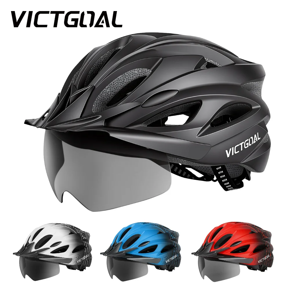 

VICTGOAL 3-IN-1 Bike Helmet with LED Backlight, Sun Visor, Magnetic Goggles for Men Women E-Bike MTB BMX Outdoor Cycling Helmets