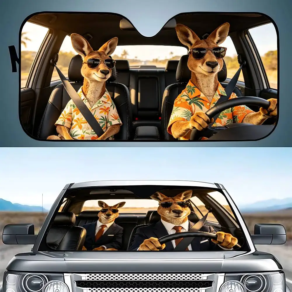 Kangaroo Drive Car SunShade Windshield Funny Sun Shade Foldable UV Ray Sun Visor Protector Sunshade For Front Window