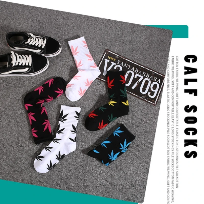 5 Pairs of Popular Maple Leaf Harajuku Street Skateboarding Basketball Couple Socks