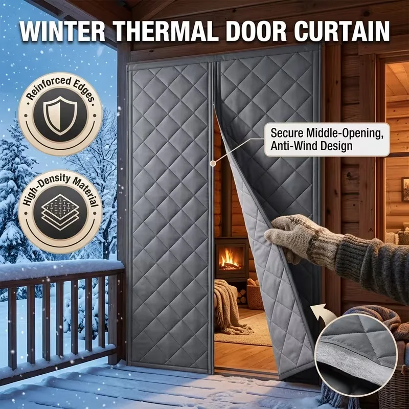 1pc Magnetic Thermal Door Curtain, Insulating Cover Blanket for Winter, Sliding Glass & Patio Doors, Cold Blocking, Gray