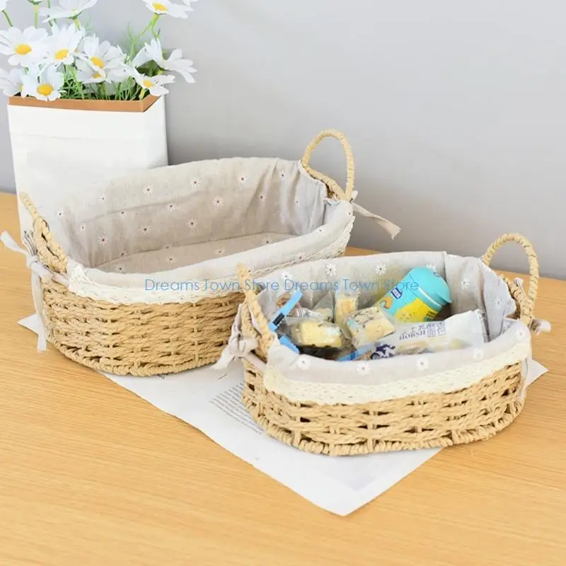 HX6A Decorative Entryway Basket Woven Storage Basket Organiser Box For Toy Cosmetics Book Small Items Woven Paper Cord Bin