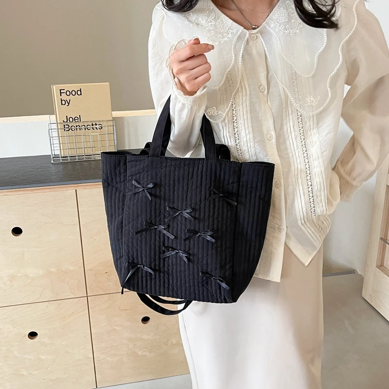 Bow Design Y2K Solid Color Soft Cloth Design Shoulder Bags For Women 2024 Korean Fashion Females Small Shopper Shopping Handbags