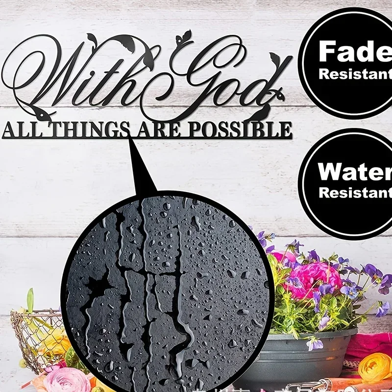 

HELLOYOUNG Iron Home Art with God All Things Are Possible Bible Verses Metal Wall Sculpture Metal Wall Hanging Decor Metal Sign