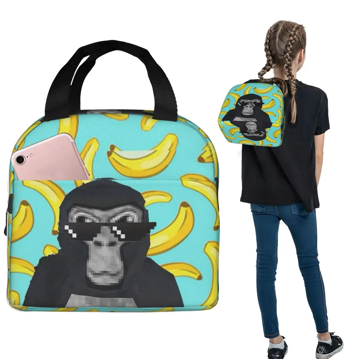 Gorilla Tag Monkey Insulated Lunch Bag for Women Kids Portable Food Boxes Thermal Lunch Box Tote