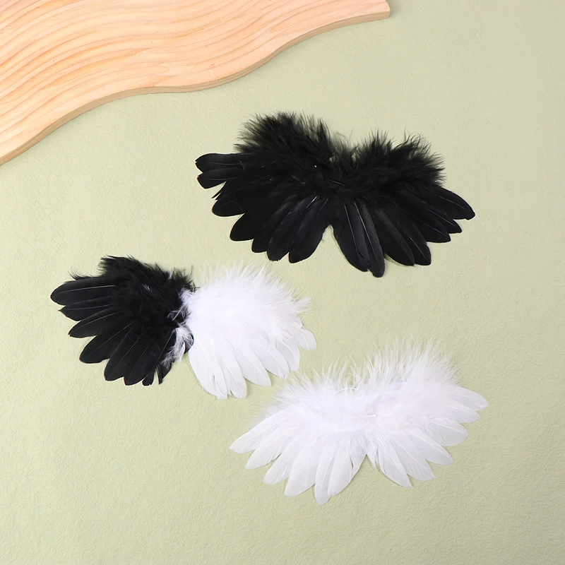 White Black Crafts Kids Mini Feather Angel Wing Doll Newborn Dog Pet Doll Decoration Party Birthday Gift Easter Valentines Day