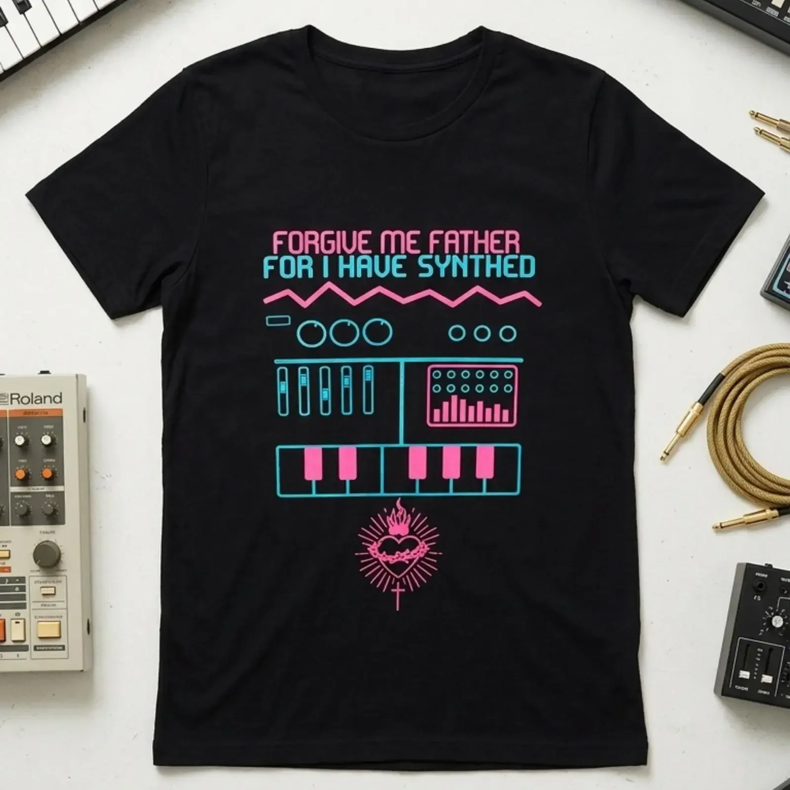 Forgive Me Father For I Have Synthed Funny Synthesizer T Shirt Electronic Music Producer S 5XL vintage Washed Versatile
