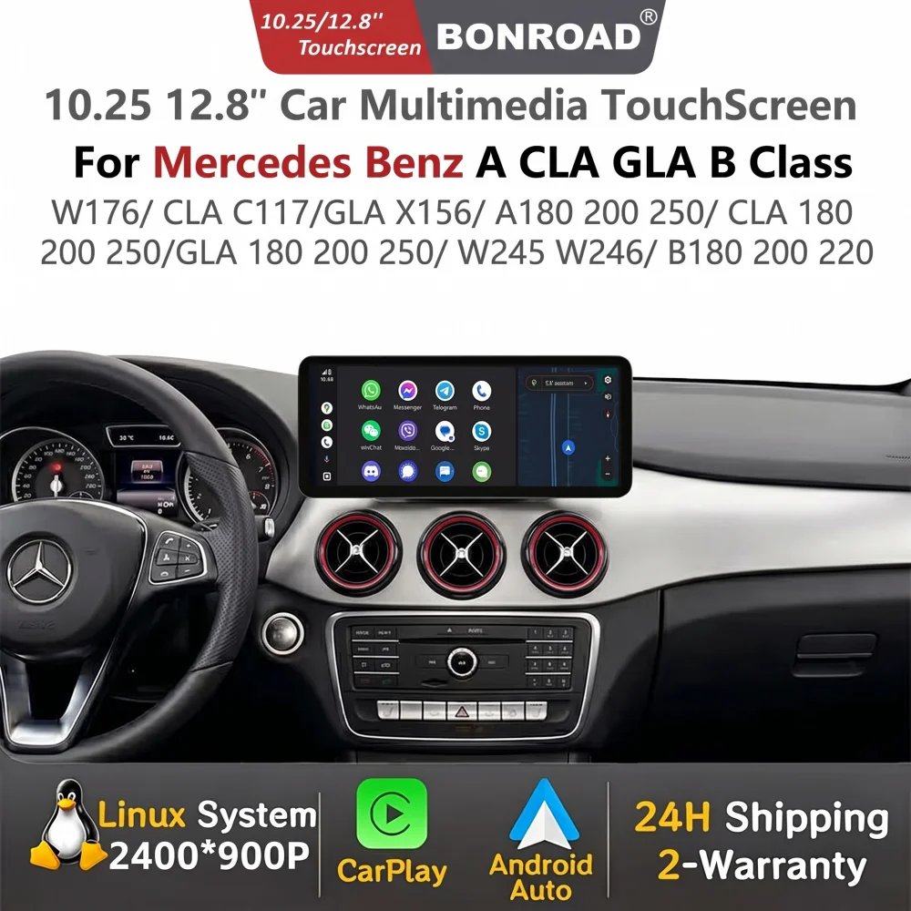 Bonroad 2400*900 Schermo Touch Multimediale Wireless CarPlay Android Auto per Mercedes Benz Classe A B W176 W246 CLA C117 GLA X156