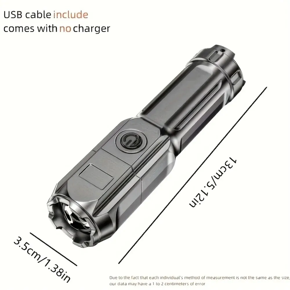 LED Flashlight Outdoor Telescopic Zoom Strong Light USB Charging Mini Portable Spotlight Long Range Torch Lamp