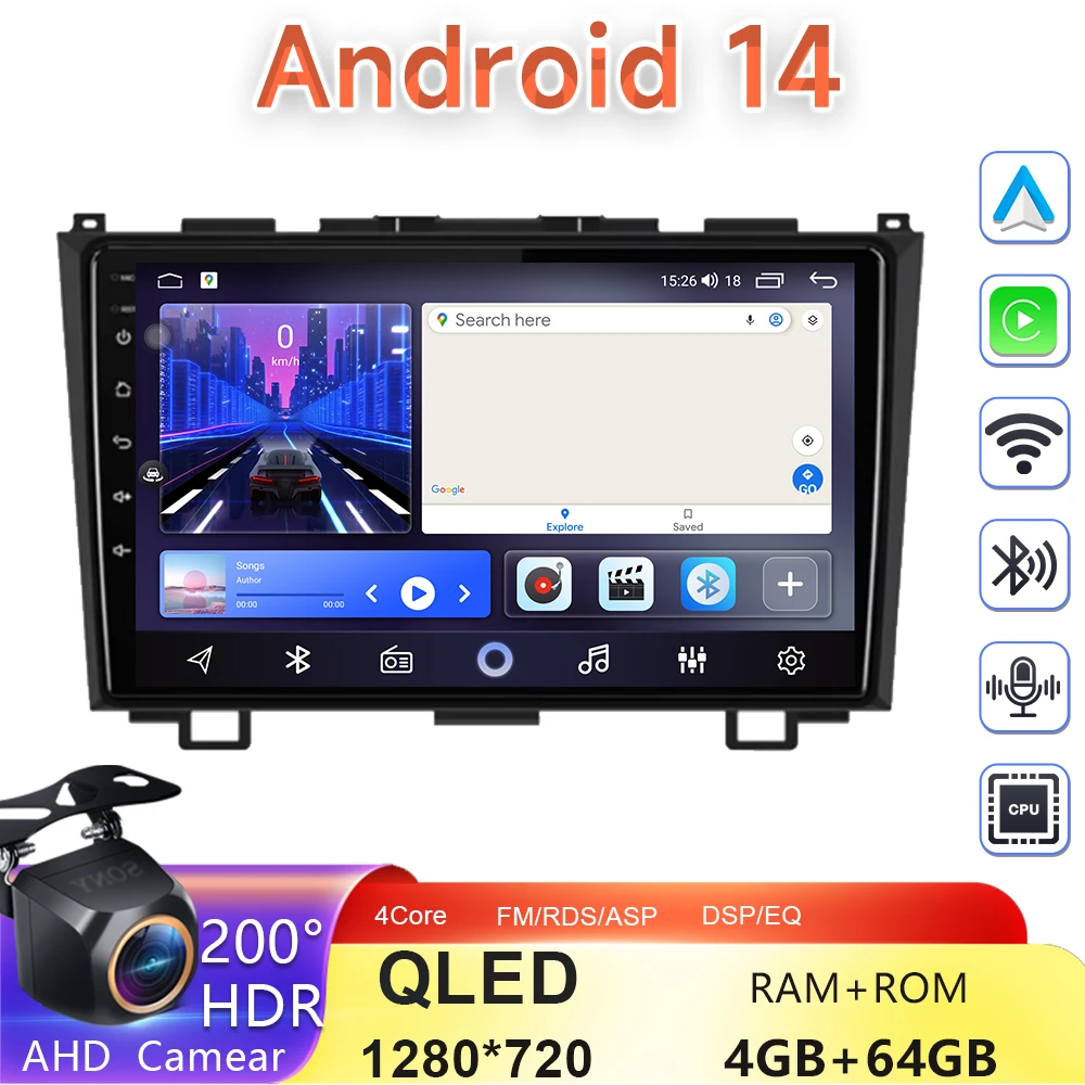 Android 14 Carplay Car Radio For Honda CR-V 3 RE CRV 2007-2011 Multimedia Video Player no 2 Din Navigation GPS DVD Head Unit