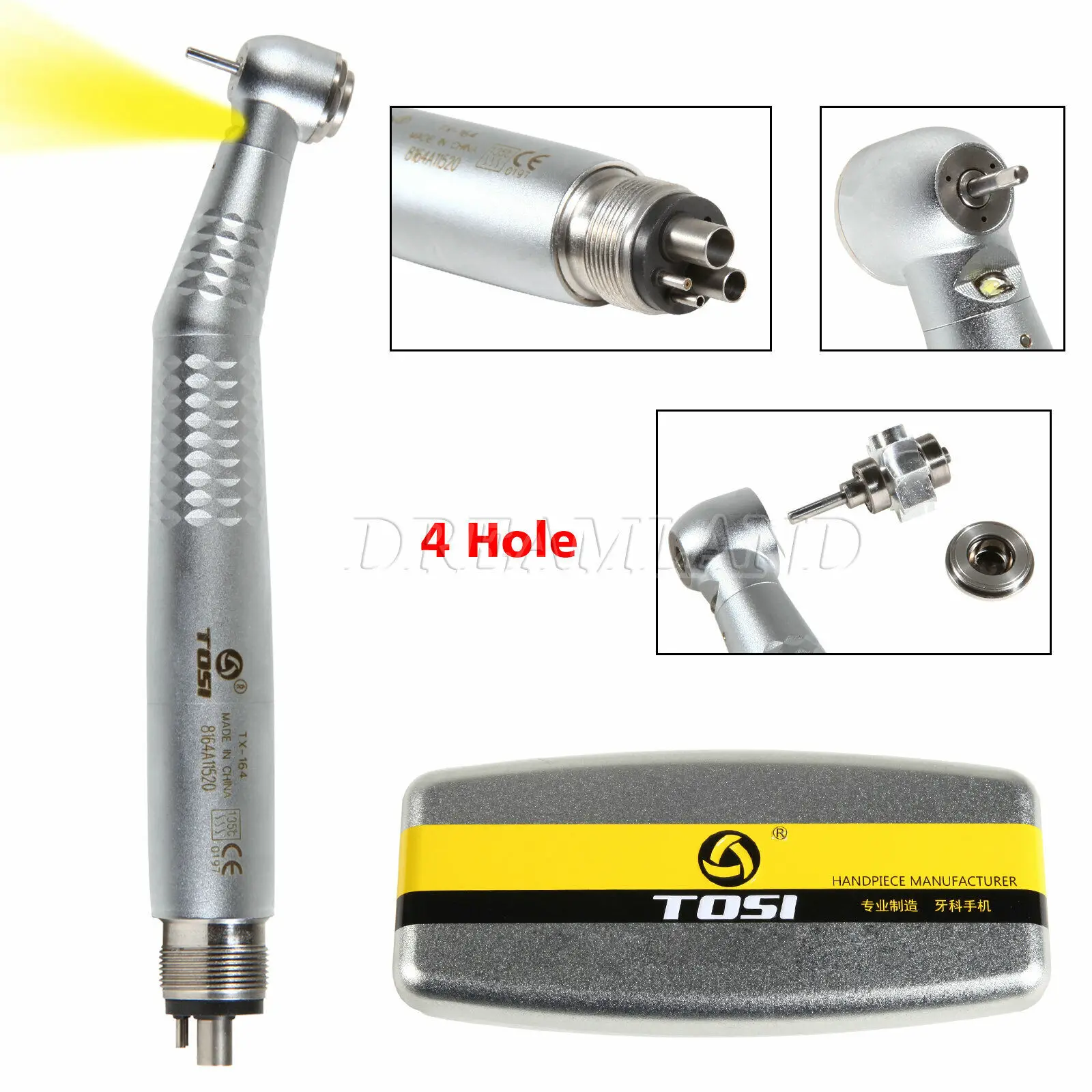 

Tosi Dental Fiber Optic LED High Speed Handpiece E-generator Triple Spray Push Button Air Turbine